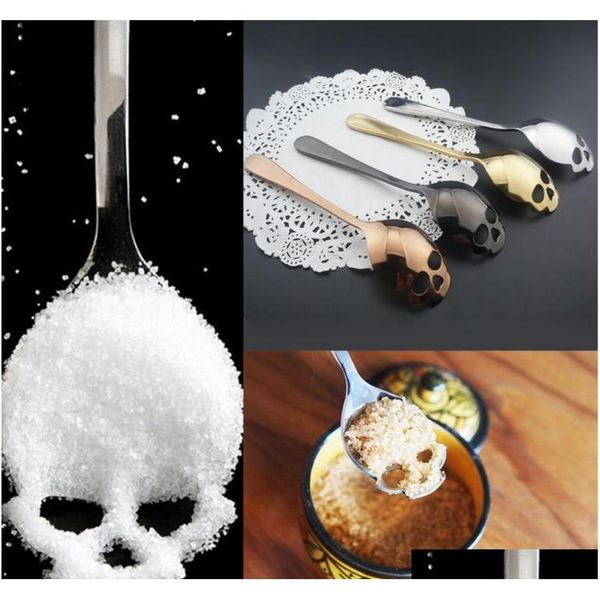 

skull shaped spoon 304 stainless steel coffee spoon dessert ice cream sweets teaspoon stainless food cutlery halloween