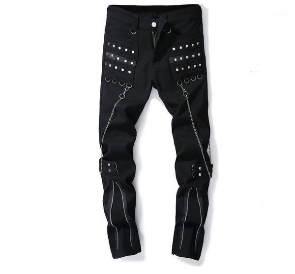 

jeans men biker multiple zipper jeans men trousers hanging chain pants big masculino motorcycle fashion designer1, Blue
