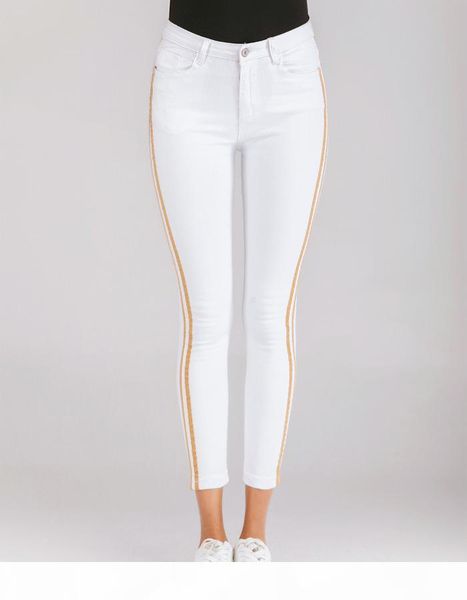 

monbeeph high waist jeans woman side striped patchwork skinny jeans all matched casual pants slim white slim, Blue