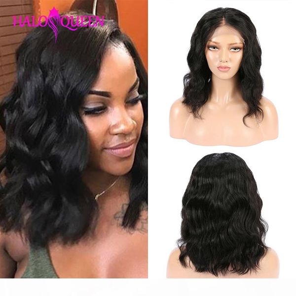 

haloqueen body wave lace front human hair wigs brazilian remy hair mid-length wigs pre-plucked lace closure 13x4 frontal wigs, Black