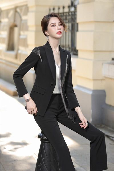 

ladies office work wear blazers set with pants and jackets coat elegant black formal professional women business suits, White