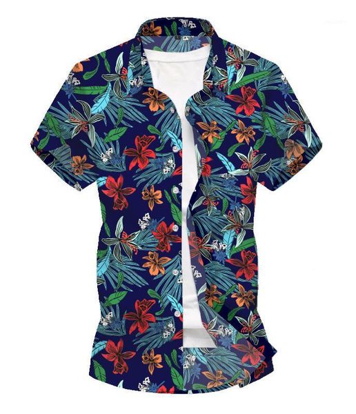 

spring summer 2020 new men thin short-sleeved shirt digital printing men's beach short-sleeved shirt hawaii casual male1, White;black