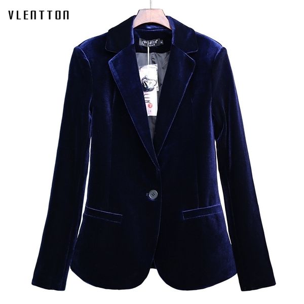 

new velvet women blazer black blue elegant lady blazers suits plus size long sleeve slim office suit jacket y200107, White;black