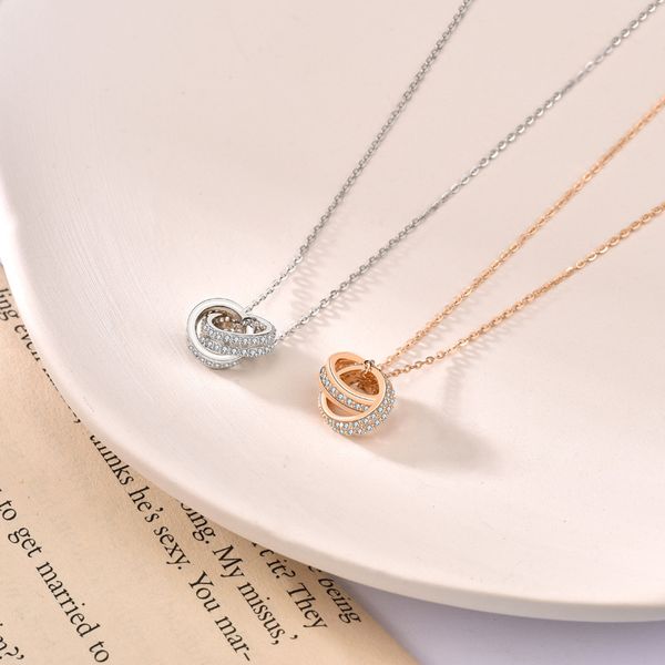 

light luxury chomel necklace korean style diamond double ring clavicle chain s925 sterling silver necklace ornament factory direct sales fas