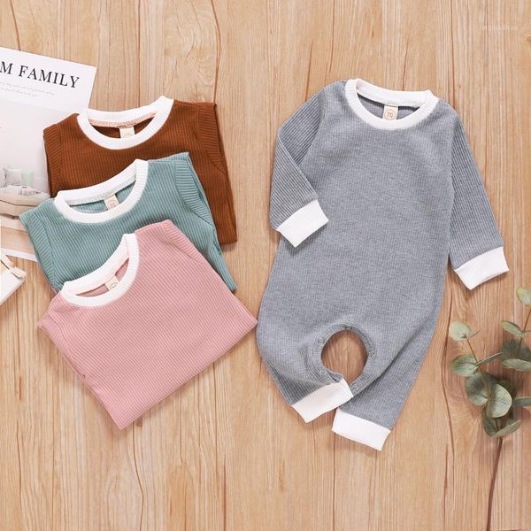 

0-18m newborn baby girls boys autumn rompers solid long sleeve button casual jumpsuits outfits1, Blue