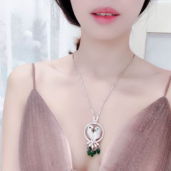 

fashion trend pop parrot necklace high end perfect quality green tassel necklace prom dinner lady necklace shiny matching, Silver
