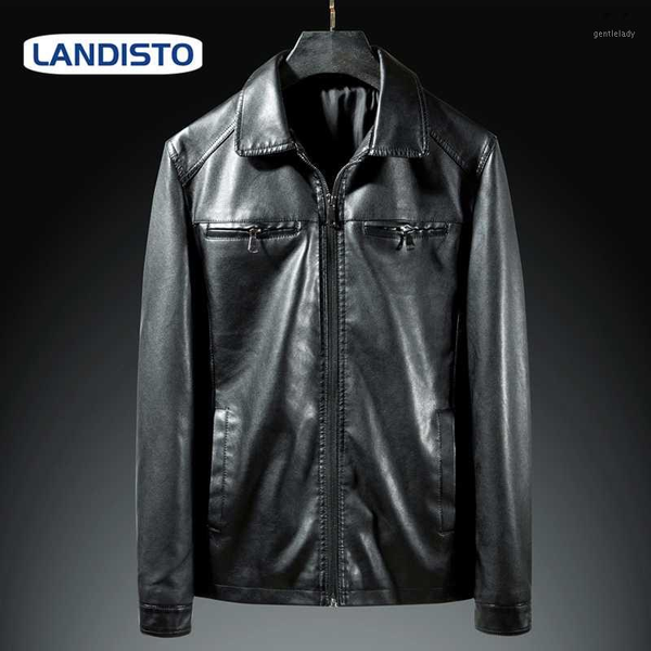 

men's fur & faux landisto men jacket lapel leather men's pu clothing motor style1, Black