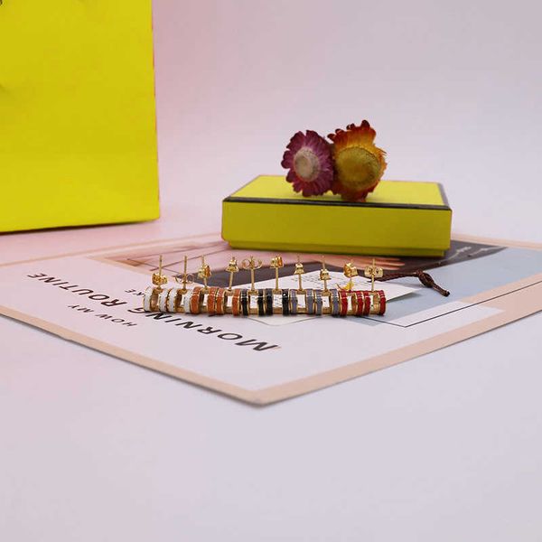 

new fashion womens stainless earrings hoop enamel earrings for woman 5 color with box, Golden;silver