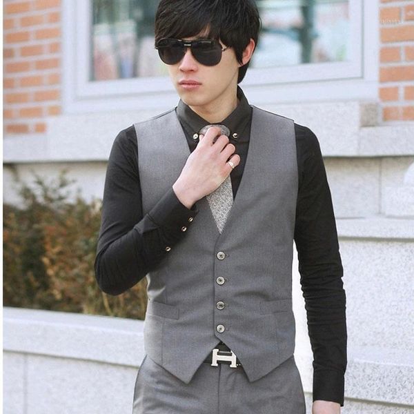 

men solid color waistcoat slim fit single-breasted business casual vest for spring ie9981, Black;white