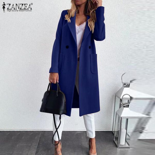 

women's suits & blazers plus size fashion wool blend coats jackets zanzea 2021 casual long sleeve outwears female double breasted overc, White;black