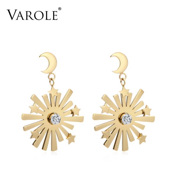 

varole stars moon sun drop earrings for women gold color stainless steel long hanging dangle earings jewelry oorbellen kolczyki