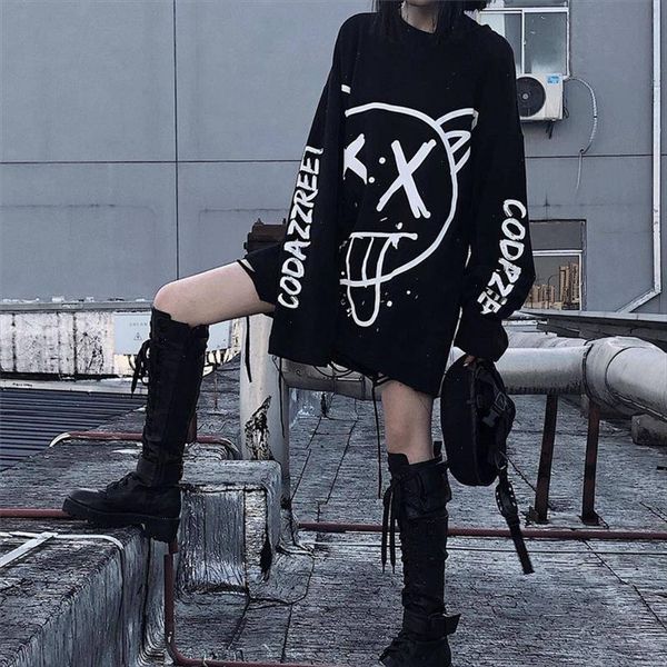 

harajuku women tshirts fashion oversized long t shirt hip hop punk streetwear girl tees black loose t shirt funny girls, White