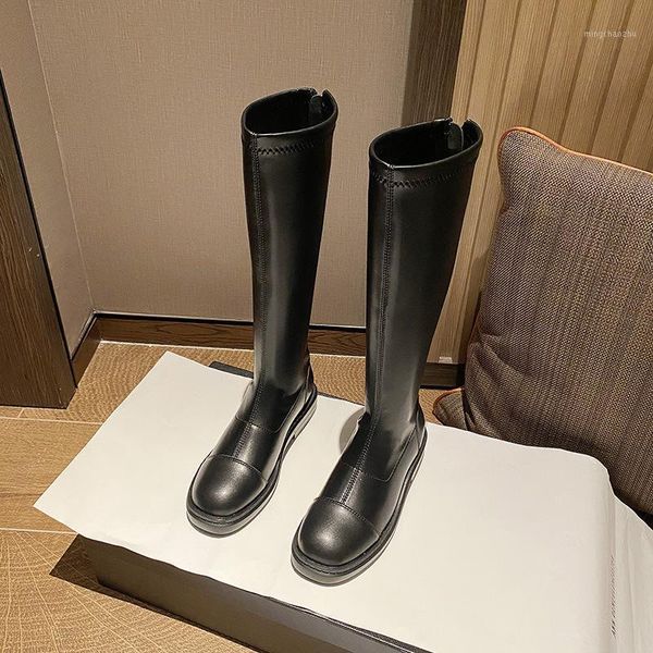 

boots high women winter warm back zipper party basic shoes woman riding round toe knee high1, Black