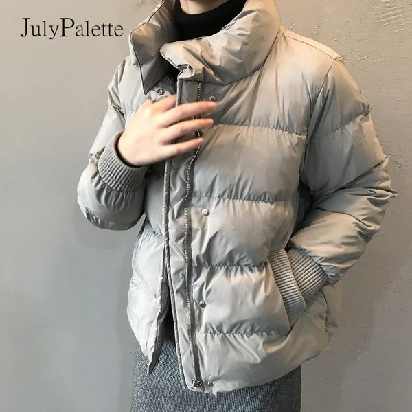 

julypalette 2021 winter thick warm cotton-padded coat korean female loose parkas outwear casual women stand collar down jackets, Black