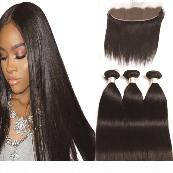 

peruvian straight hair bundles with frontal non-remy human hair bundles with closure lace frontal closure with bundles, Black;brown