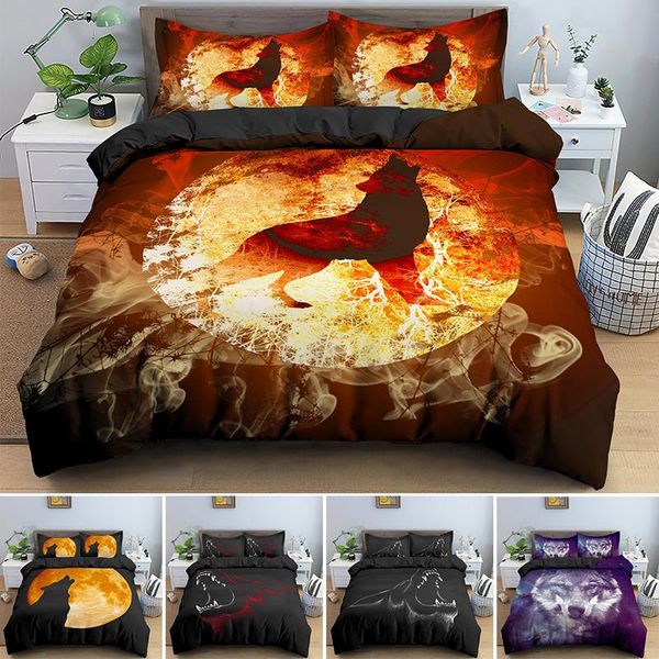 

3d creativity wolf in fire duvet cover single  king size animal luxury bedding set for kids home textiles