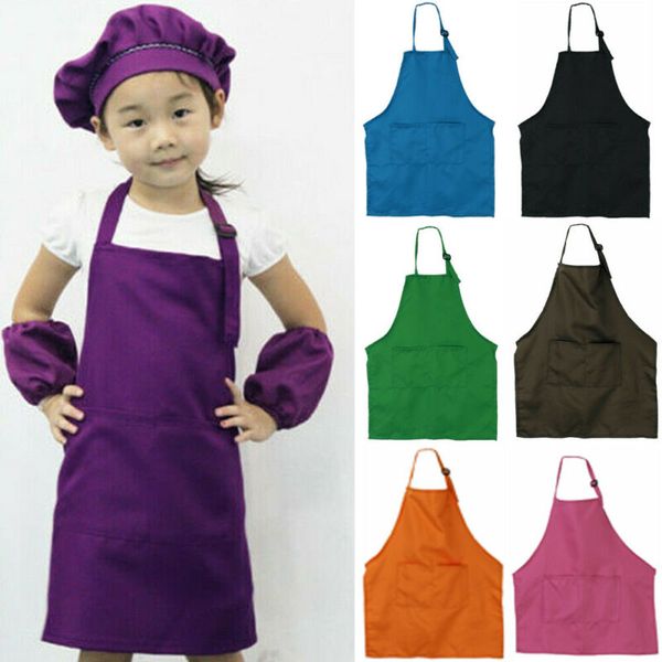 

children kids apron pockets adjustable chef kitchen cooking craft art plain bib