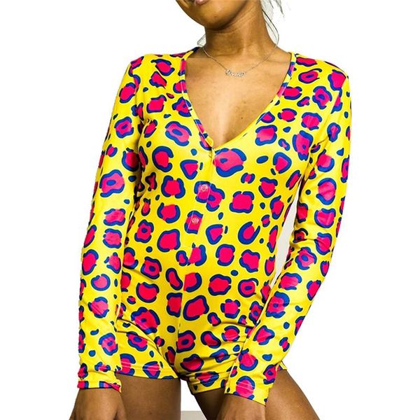 

women deep v-neck bodycon sleepwear jumpsuit bodysuit shorts romper bodysuit leotard long sleeve print button new, Black;white