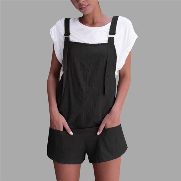 

doudoulu women loose solid jumpsuit dungarees linen cotton pockets rompers womens jumpsuit playsuit shorts pants 30, Black;white