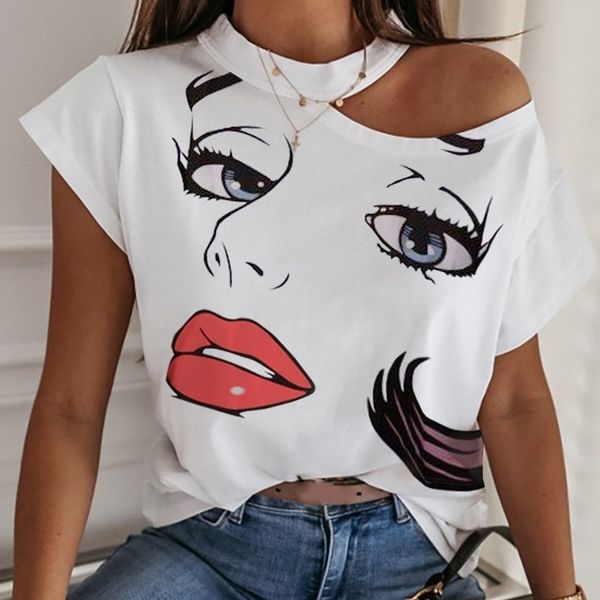 

off shoulder halter women shirt blouse elegant off shoulder print shirts casual female summer short sleeve basic blusa y200622, White