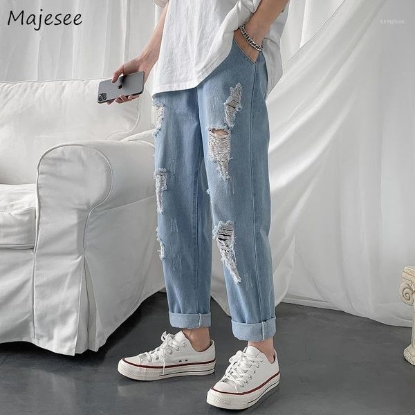 

jeans ribbed leisure holes chic ankle-length harajuku mens high street baggy plus size 5xl ulzzang ribbed drawstring vintage1, Blue