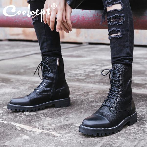 

boots coolcept winter ankle for women real leather flats booties casual fashion autumn designer shoes size 34-40, Black