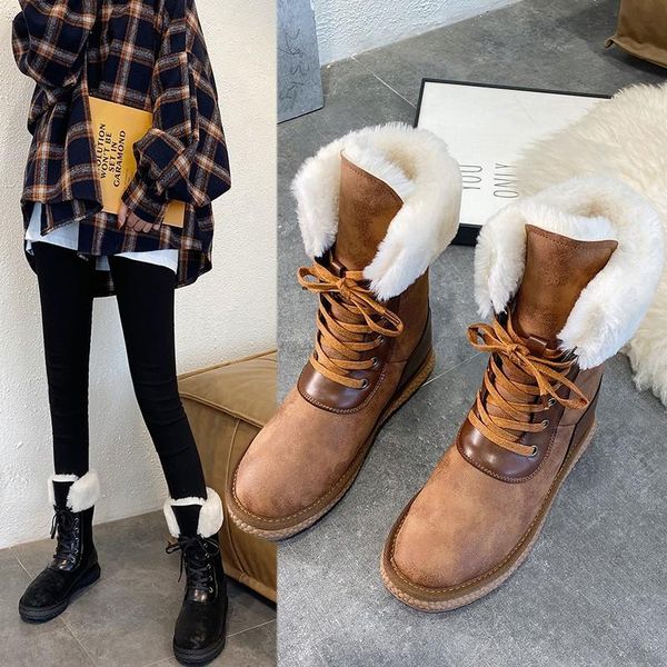 

boots winter women mid calf shoes for velvet fur warm snow lady casual black