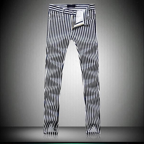 

spring autumn college style unique stripes printed pants men casual slim stripes pants men feet trousers size 29 38, Black