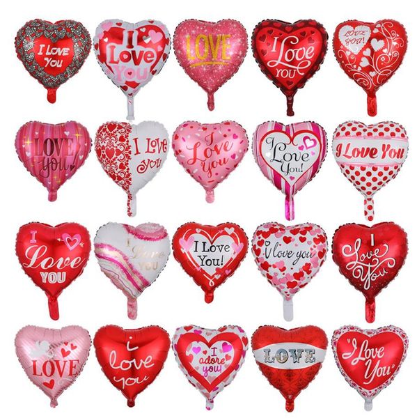 Ti amo Palloncini Palloncino a forma di cuore Palloncino con pellicola in alluminio da 18 pollici Matrimonio San Valentino Forniture per feste 15 disegni YG1033
