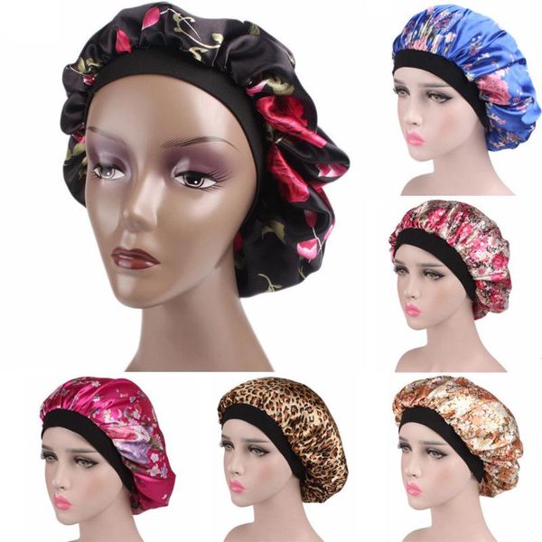 

beanie/skull caps woman silk night sleep cap hair bonnet beanies hat head cover satin wide adjust elastic band, Blue;gray