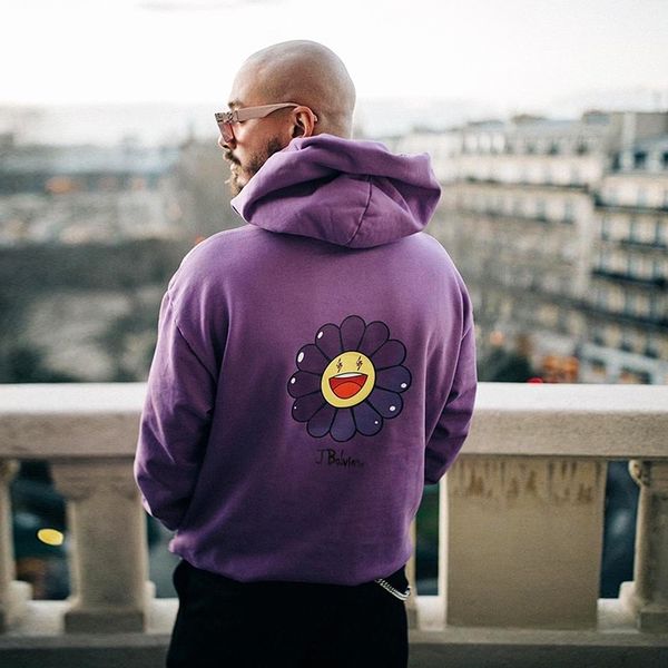 

imit j balvin sweatshirts murakami hoodie flower print streetwear hooded takashi harajuku casual cotton sweaters jumpers men hip hop oversiz, Black