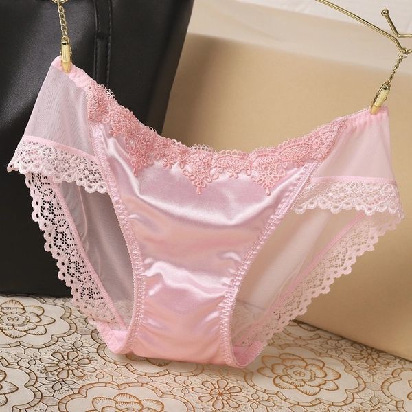 

underwear women lace transparent seamless cotton crotch triangle bottom waist ice silk pants head summer, Black;pink