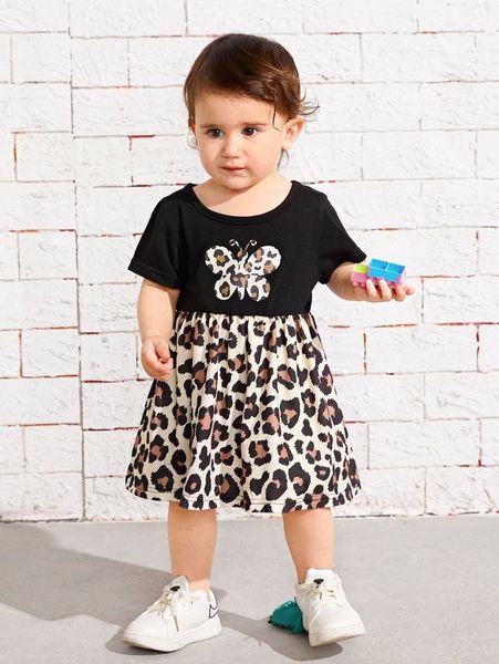 

baby leopard print a-line dress she, Red;yellow