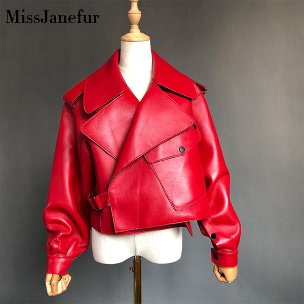 

women's leather & faux black short loose real jacket autumn winter soft genuine street casual outwear ladies biker