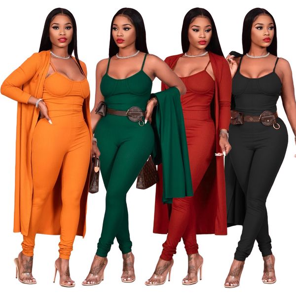 

casual pure color jumpsuit + cloak women autumn and winter fashion jumpsuit 2 piece set 4 colors, White