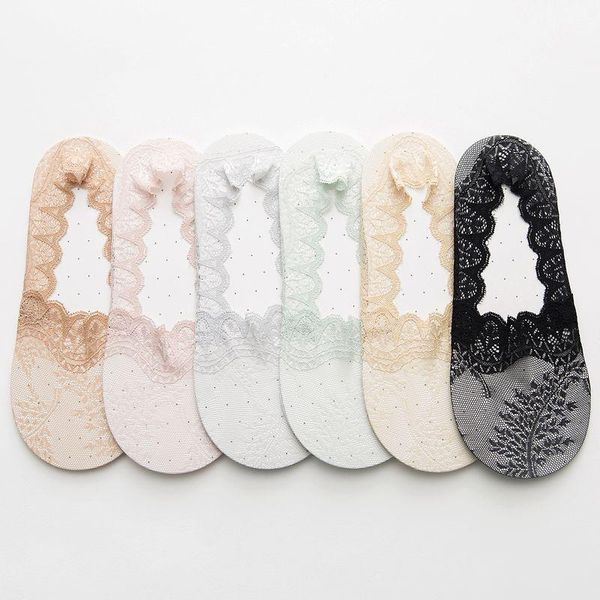 

summer new female lace shallow mouth boat socks casual thin breathable non-slip low-invisible socks wmtaec xhlove, Black