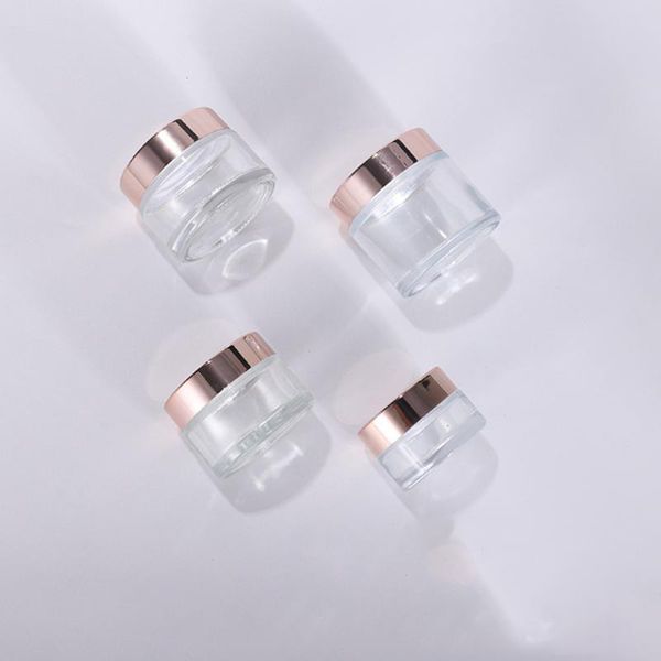 

glass cream bottles round shape cosmetic hand face jars 5g 10g 15g 20g 30g 50g 60g 100g packing bottles with rose gold cap