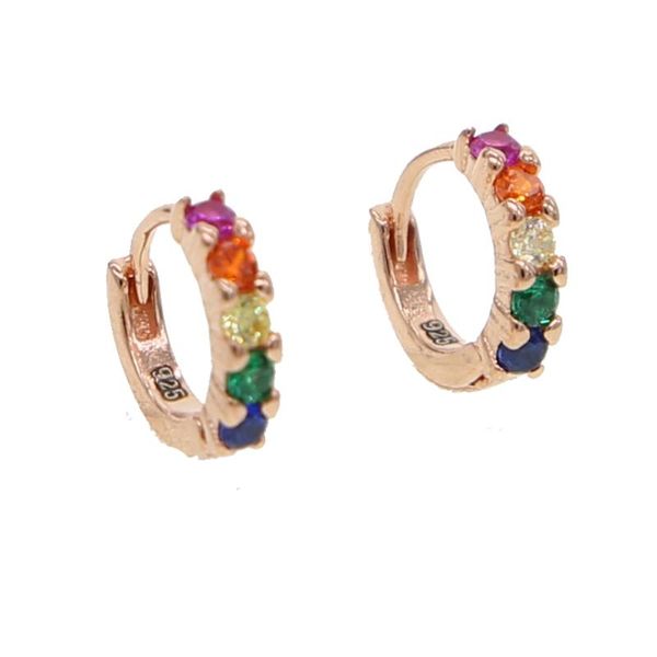 

925 sterling silver jewelry rainbow colorful women earring mini small hoop with dainty color cz zirconia elegance stack earrings, Golden;silver