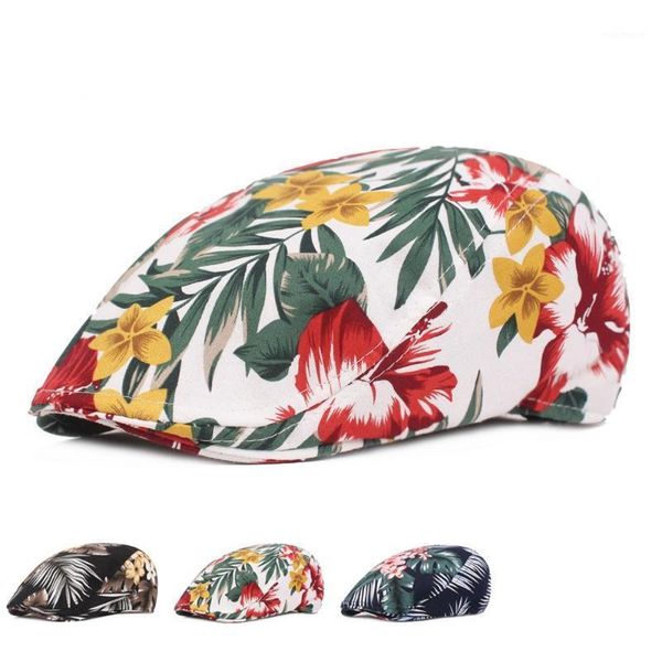 

berets sboy hats for women and man cotton floral print flowers cool caps with visor soft outdoor fashion, Blue;gray