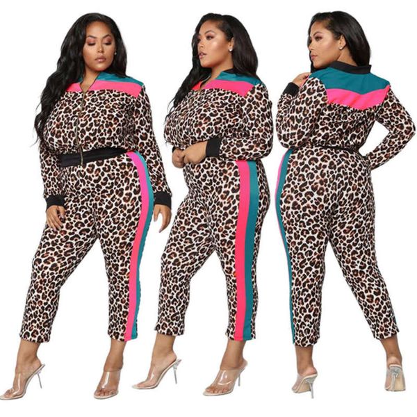 

fashion fall size 2019 slim big new trend sports leopard print women's suit, Gray