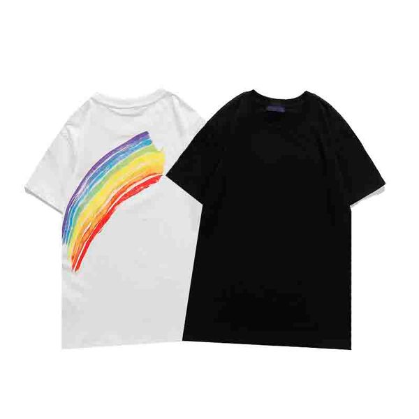 

mens t shirt fashion couple t-shirt women rainbow pattern t-shirts casual men breathable crew neck shirt size s-2xl, White;black