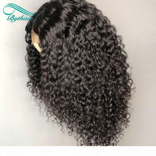 

lace front human hair wigs deep curly pre plucked peruvian remy hair full lace wigs with thick baby hairs for black women bythair, Black;brown
