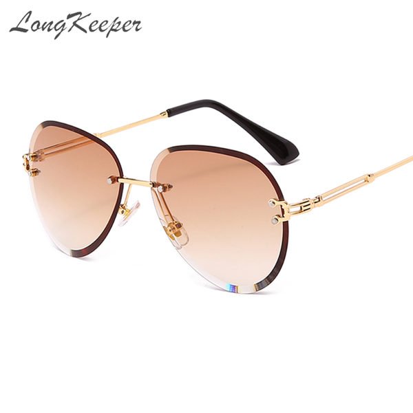 

longkeeper fashion brown rimless sunglasses women 2021 uv400 luxury pilot glasses men driving shades oculos masculino, White;black