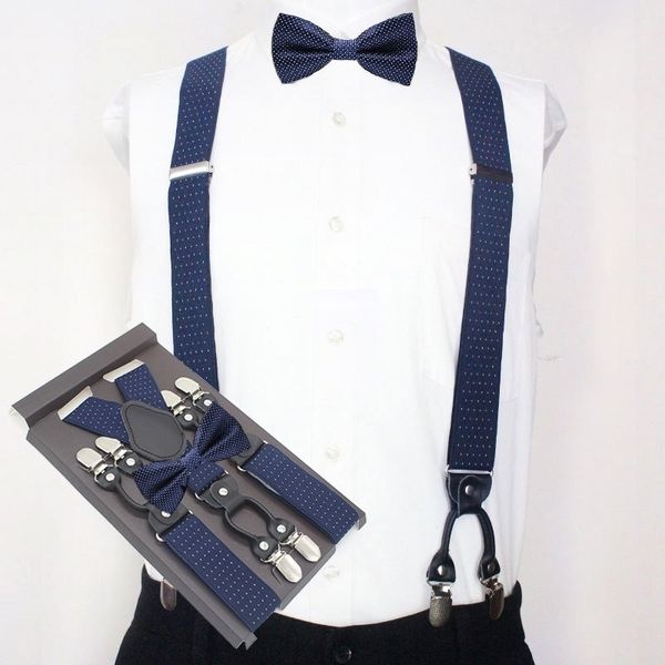 

man's suspenders set new braces with bow tie vintage casual 6 clips suspensorio trousers strap father/husband's gift t200602, Black;white