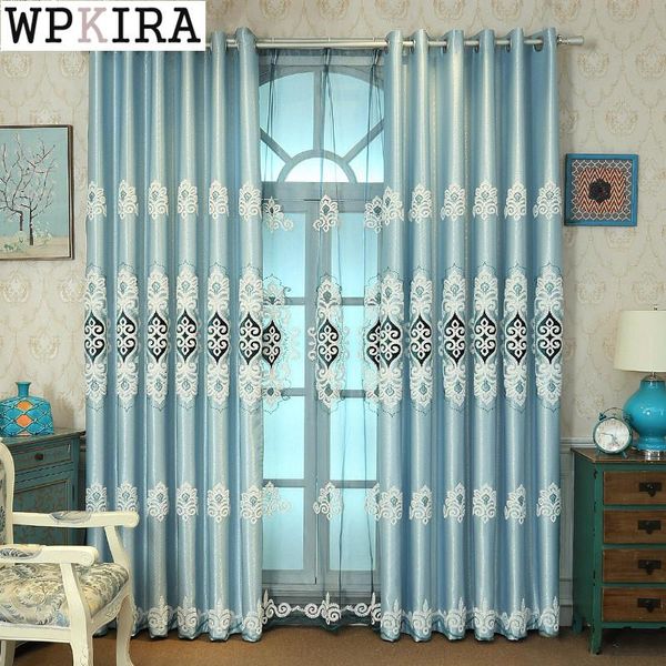 

golden simple jacquard fabric embroidery blackout curtain european tulle curtains bedroom living room window home decor m038&30