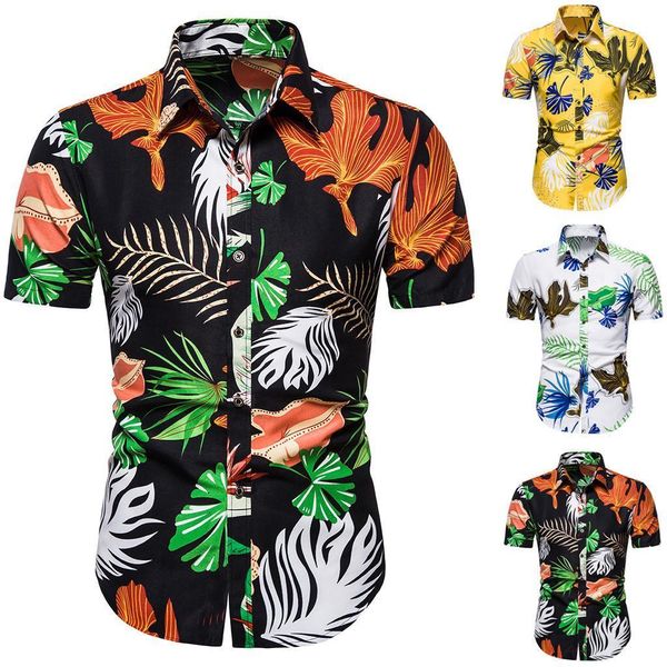 

men shirt summer style print beach hawaiian casual shirt chemise homme male casual short sleeve hawaii button shirt camisas, White;black