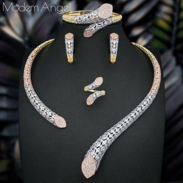 

modemangel super cubic zirconia copper women wedding naija bridal necklace bangle earring ring dubai jewelry, Silver
