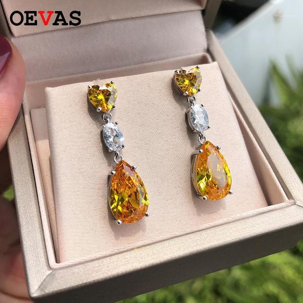 

oevas colorful birthstone heart water drop zircon stud earrings women sparkling wedding party earrings charms fashion jewelry1, Golden;silver
