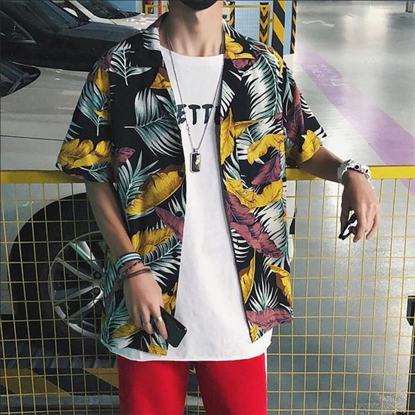 

hawaiian casual printing beach shirts men fashion floral hawaii shirt summer 2021 seaside holiday camisas clothing a5497, White;black