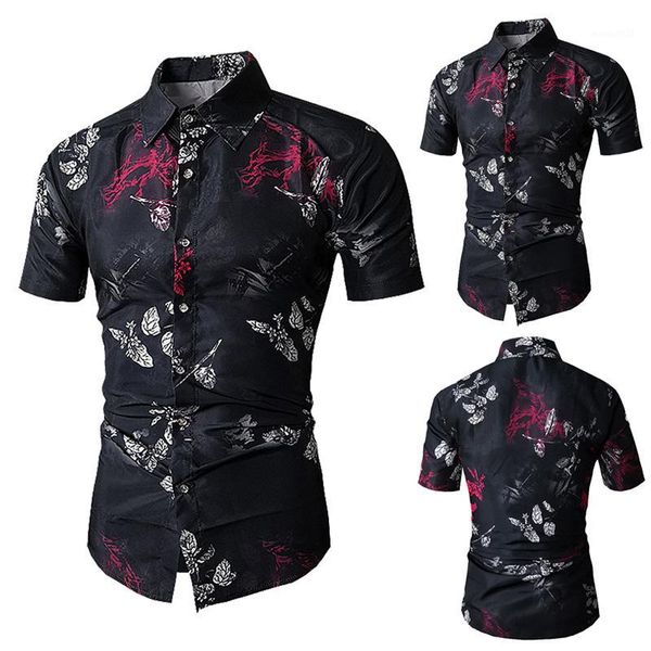 

men's casual shirts summer men floral shirt short sleeve stand collar flowers printed beach travel -3xl bmf881, White;black